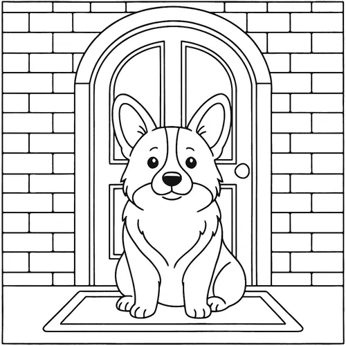 Adorable Corgi at the Door Coloring Page coloring page