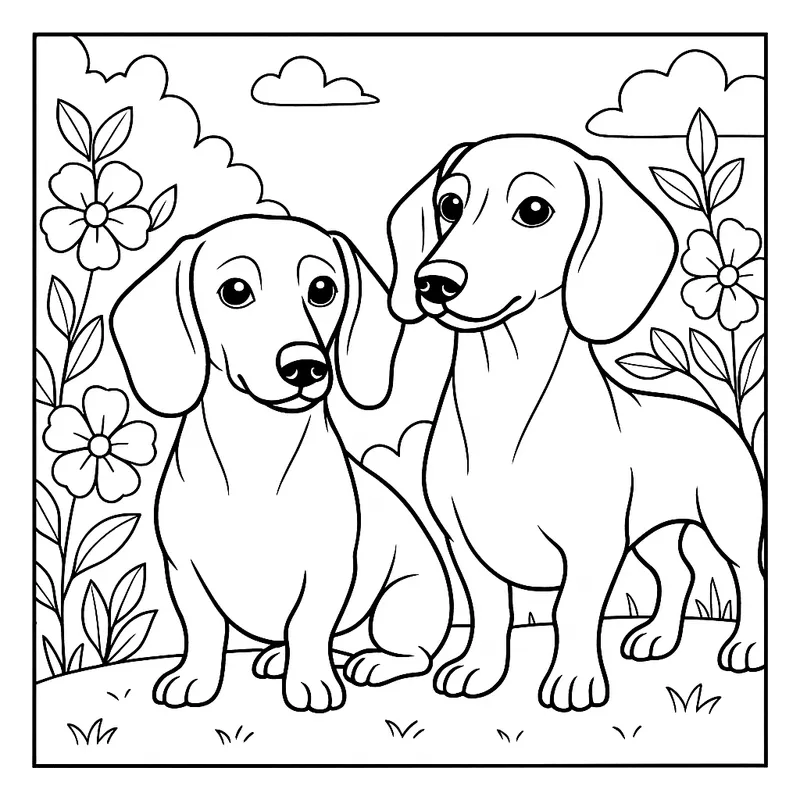 Adorable Dachshund Duo Coloring Page coloring page