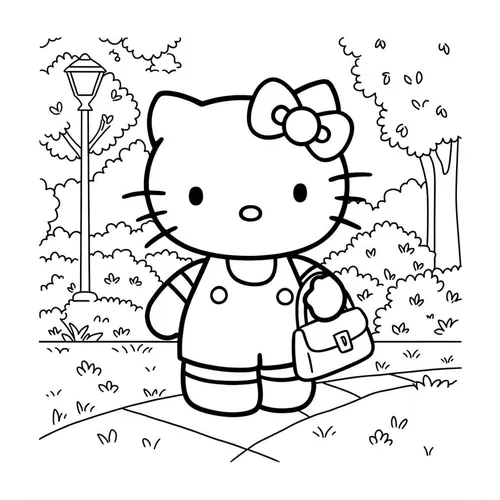 Adorable Hello Kitty Park Adventure Coloring Page coloring page