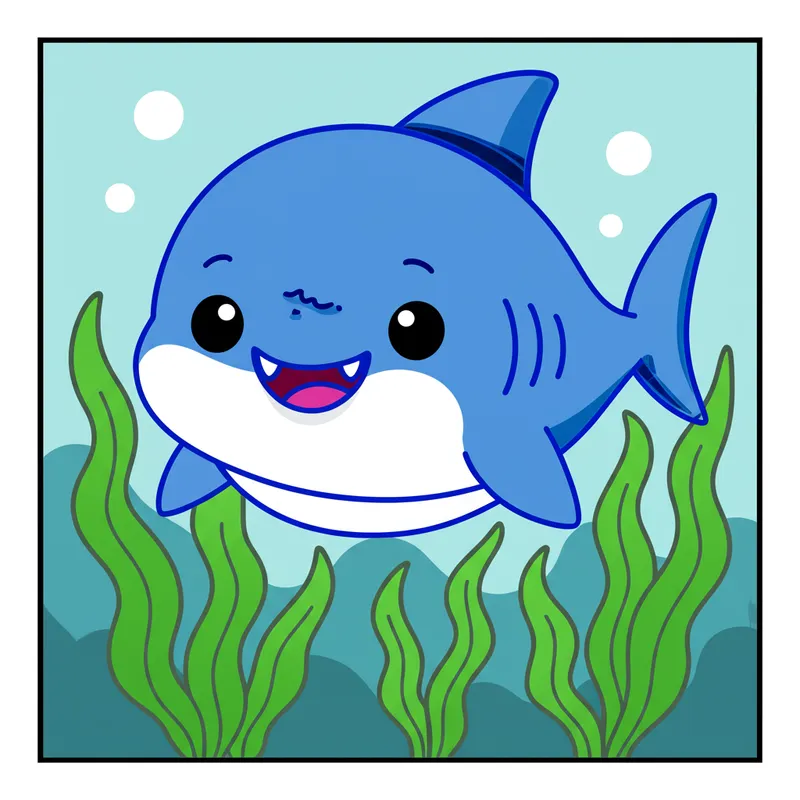 Adorable Kawaii Shark Coloring Page colored reference