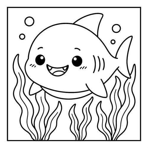 Adorable Kawaii Shark Coloring Page coloring page