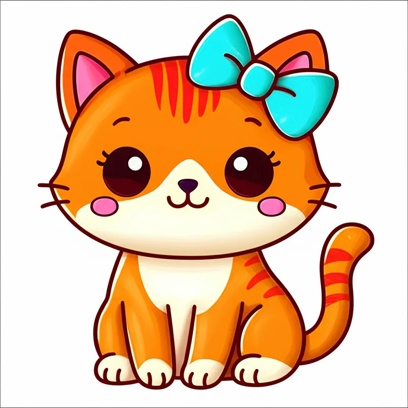 Adorable Kitty with Bow Coloring Page colored reference