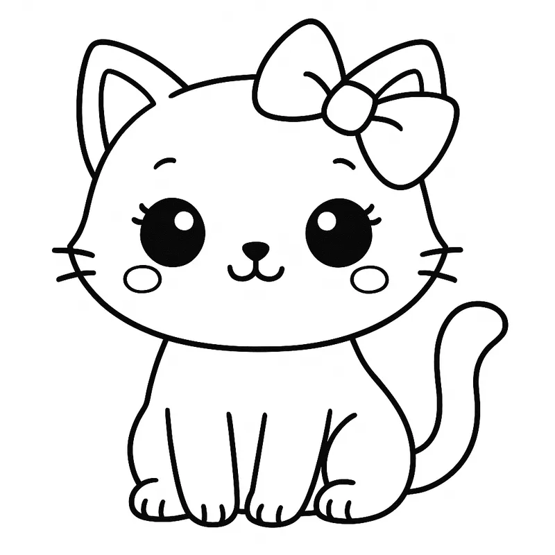 Adorable Kitty with Bow Coloring Page coloring page