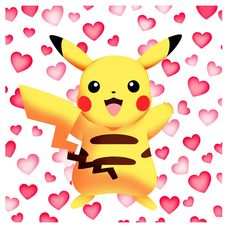 Adorable Pikachu with Hearts Coloring Page colored reference