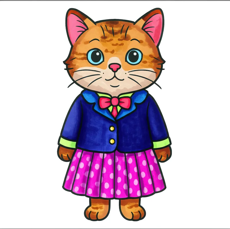 Adorable School Kitty Coloring Page colored reference