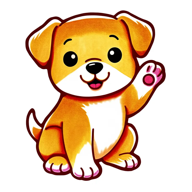 Adorable Waving Puppy Coloring Page colored reference