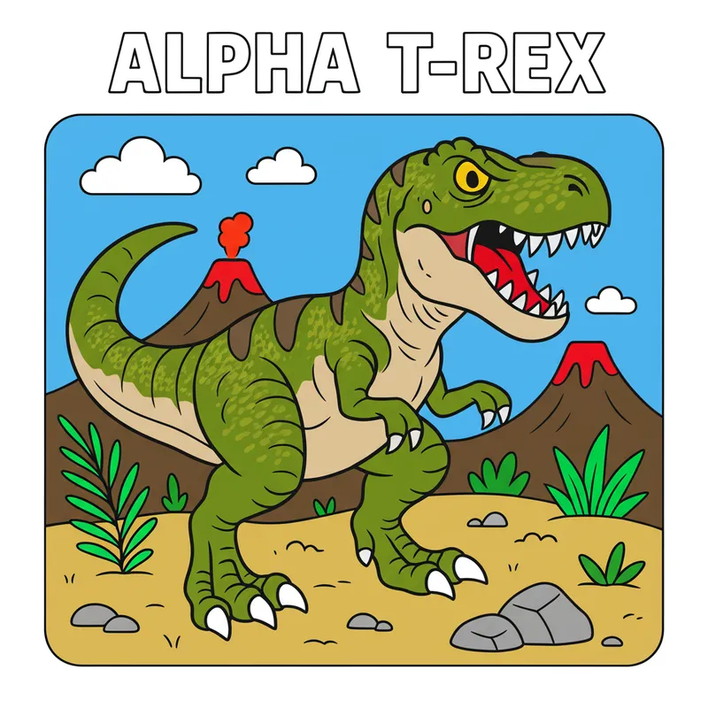 Alpha T-Rex Dinosaur Coloring Page colored reference