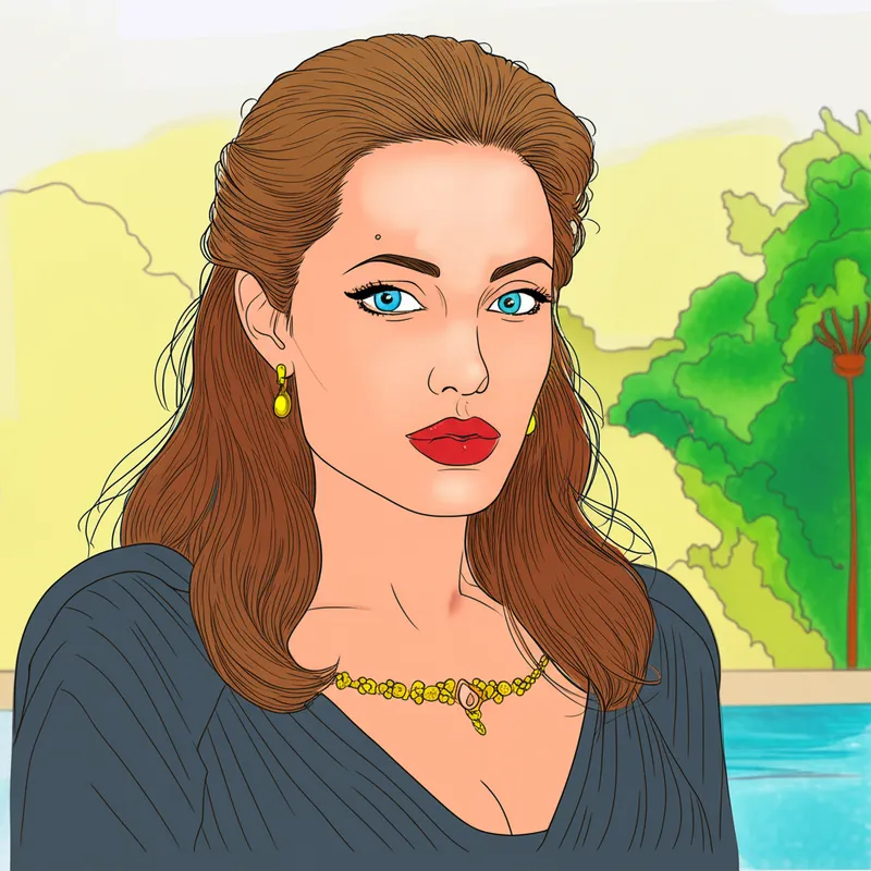 Elegant Angelina Jolie Coloring Page colored reference