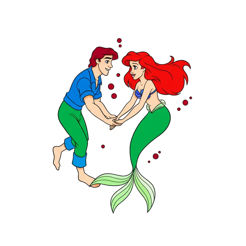 Ariel and Prince Eric Underwater Romance Coloring Page colored reference