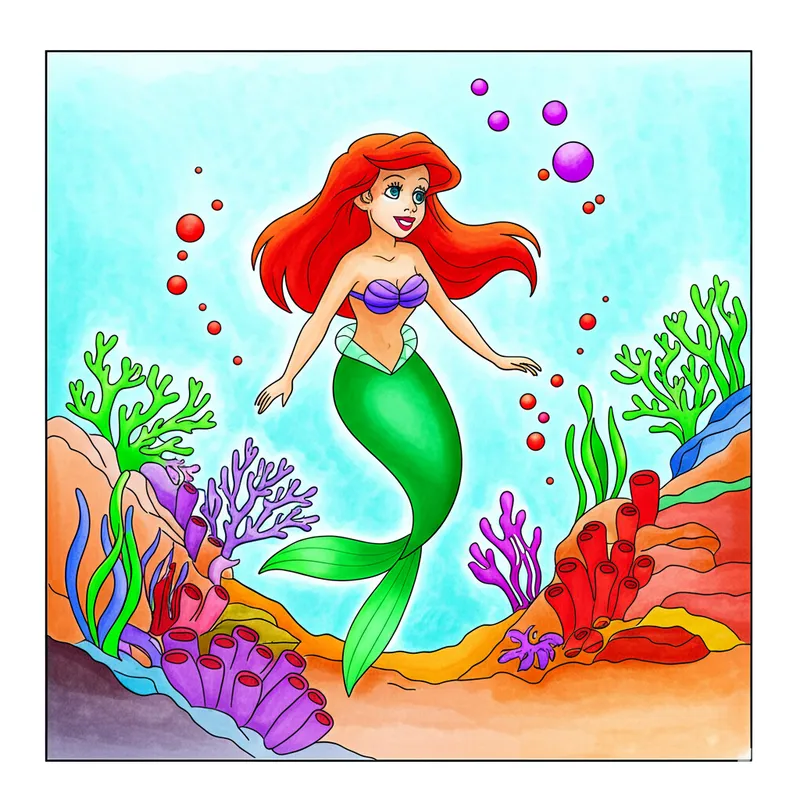 Enchanting Ariel the Little Mermaid Coloring Page colored reference