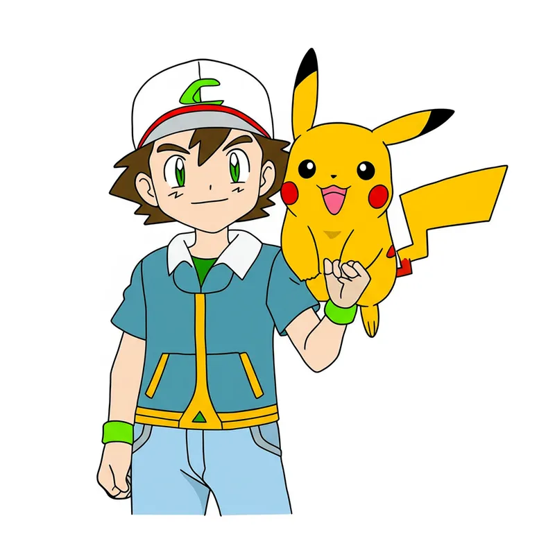 Ash and Pikachu Pokemon Adventure Coloring Page colored reference