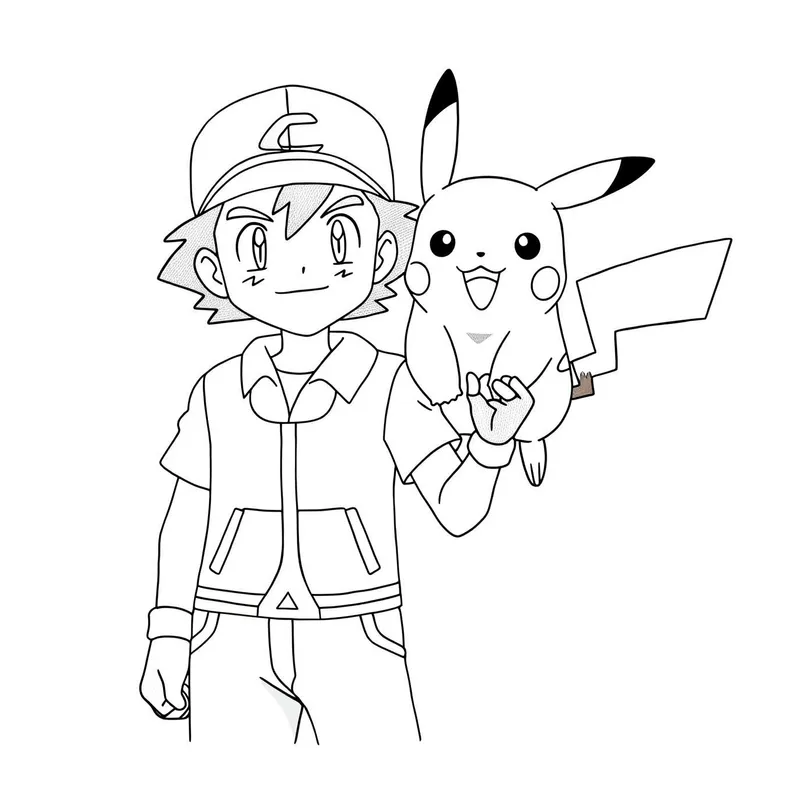 Ash and Pikachu Pokemon Adventure Coloring Page coloring page