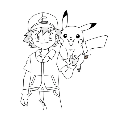 Ash and Pikachu Pokemon Adventure Coloring Page coloring page