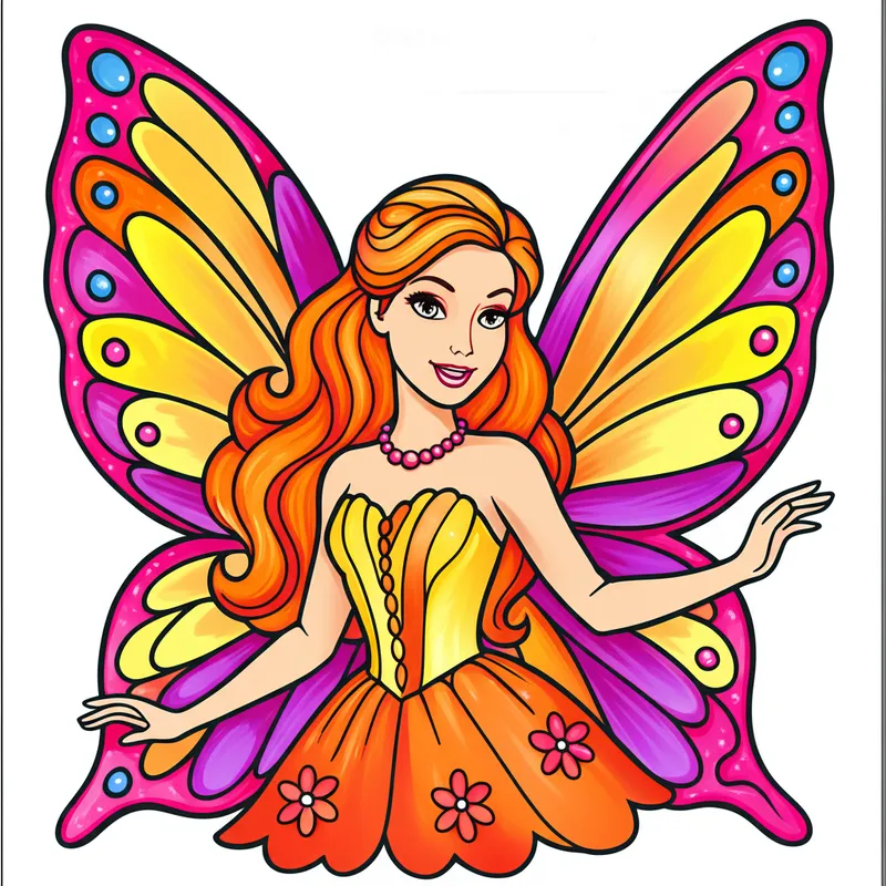 Enchanting Barbie Mariposa Fairy Coloring Page colored reference