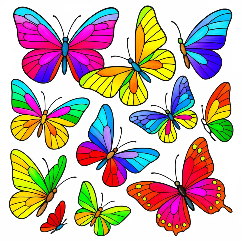 Beautiful Butterfly Collection Coloring Page colored reference