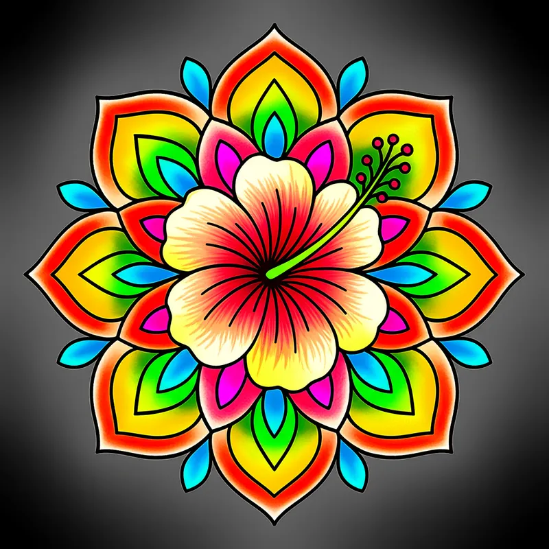 Beautiful Hibiscus Flower Mandala Coloring Page colored reference