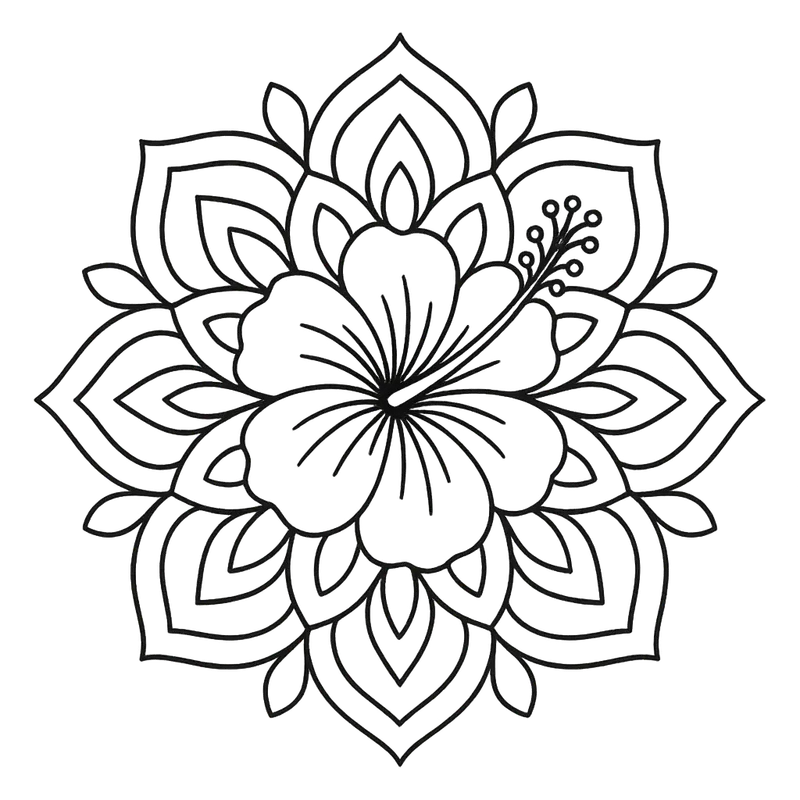 Beautiful Hibiscus Flower Mandala Coloring Page coloring page