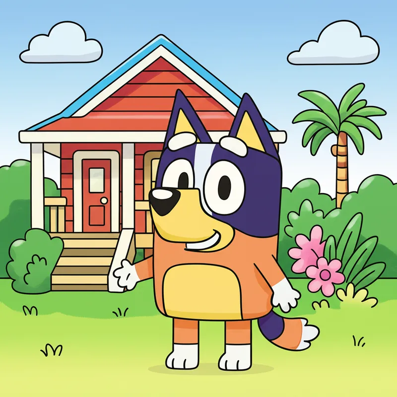 Bluey and Her House Coloring Page colored reference