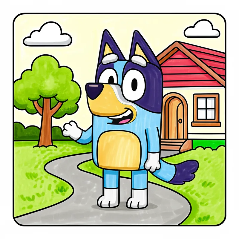 Bluey Waving Hello Coloring Page colored reference