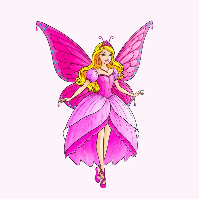 Enchanting Butterfly Fairy Princess Coloring Page colored reference