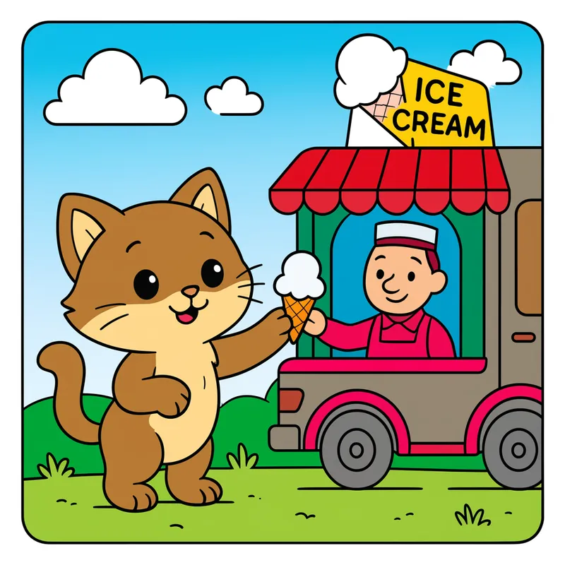 Cat's Ice Cream Day Coloring Page colored reference