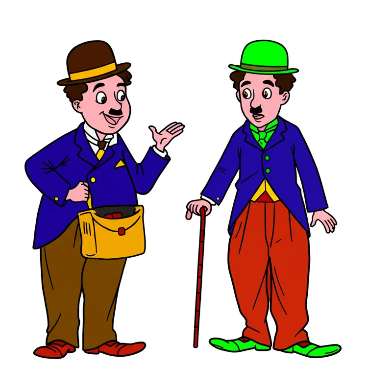 Charlie Chaplin Inspired Duo Coloring Page colored reference