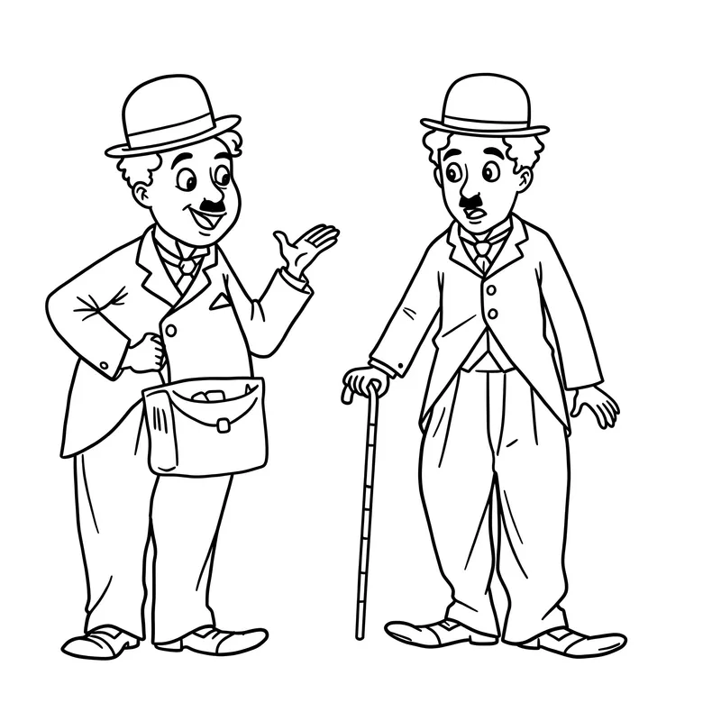 Charlie Chaplin Inspired Duo Coloring Page coloring page