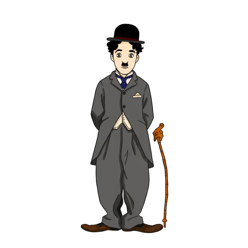 Classic Charlie Chaplin "The Tramp" Coloring Page colored reference