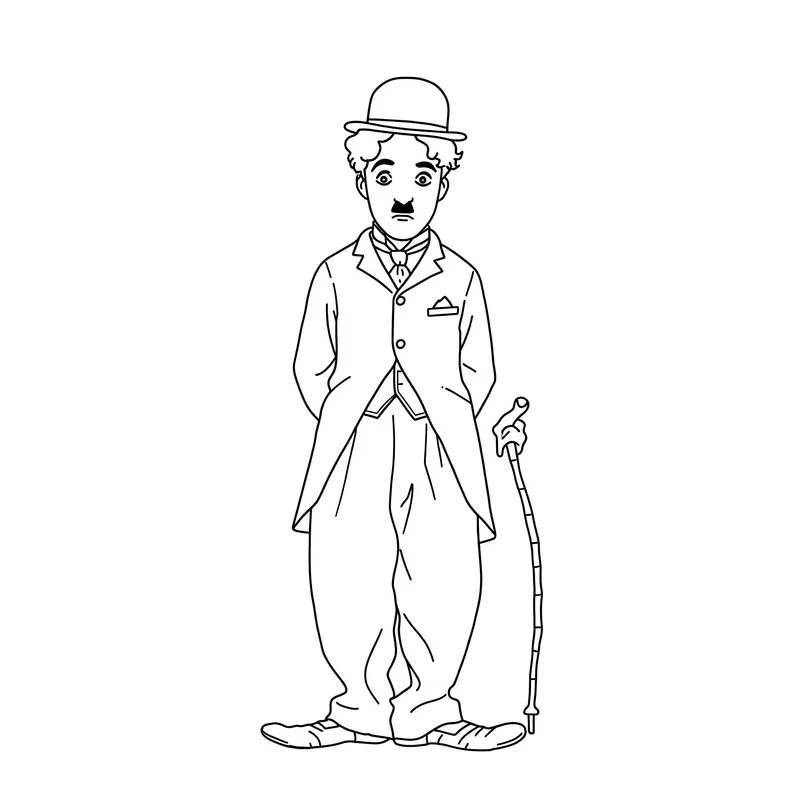 Classic Charlie Chaplin "The Tramp" Coloring Page coloring page
