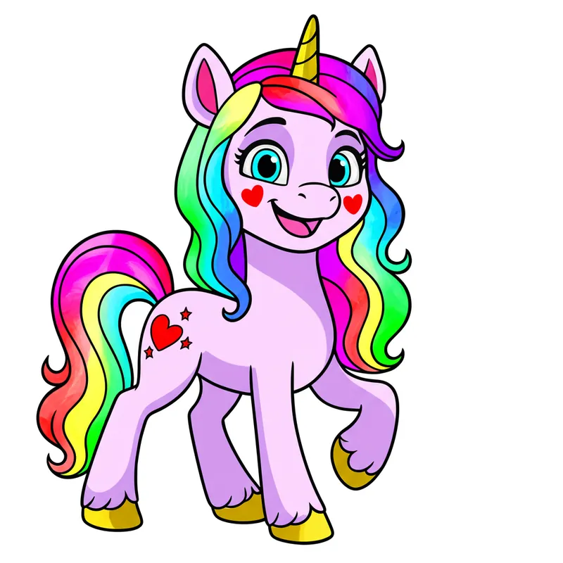 Charming Cartoon Unicorn Coloring Page colored reference