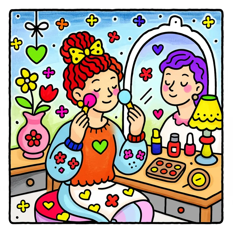 Charming Girl at Her Vanity Coloring Page colored reference