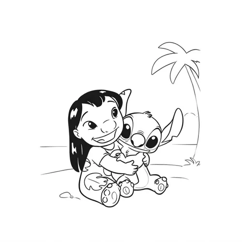 Charming Lilo and Stitch Hug Coloring Page coloring page