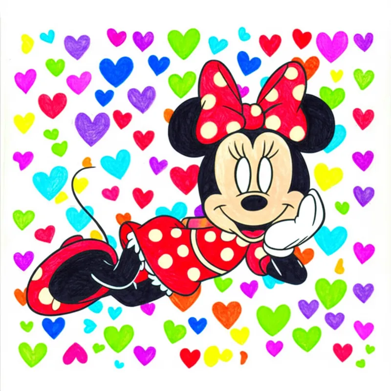 Charming Minnie Mouse with Hearts Coloring Page colored reference