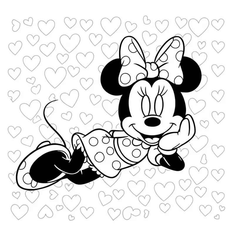 Charming Minnie Mouse with Hearts Coloring Page coloring page