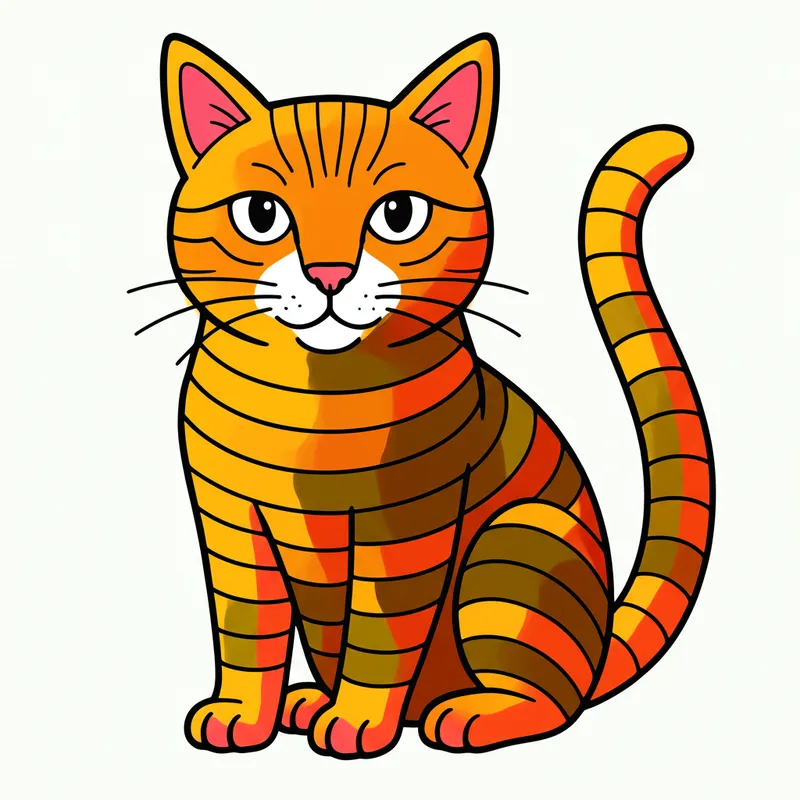 Charming Striped Cat Coloring Page colored reference