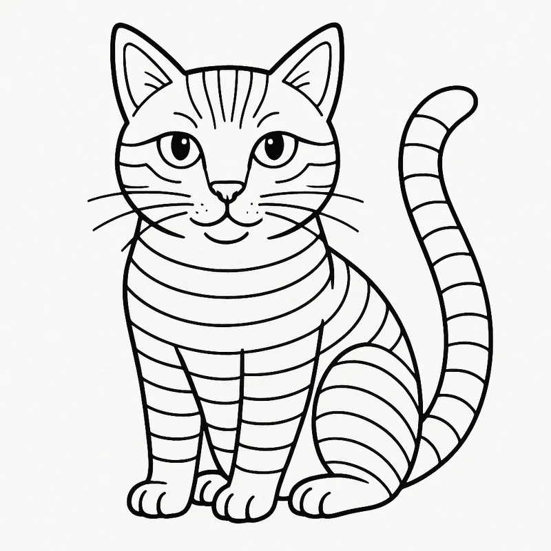 Charming Striped Cat Coloring Page coloring page