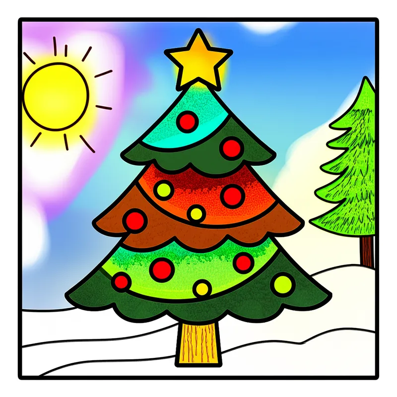 Festive Christmas Tree Coloring Page colored reference