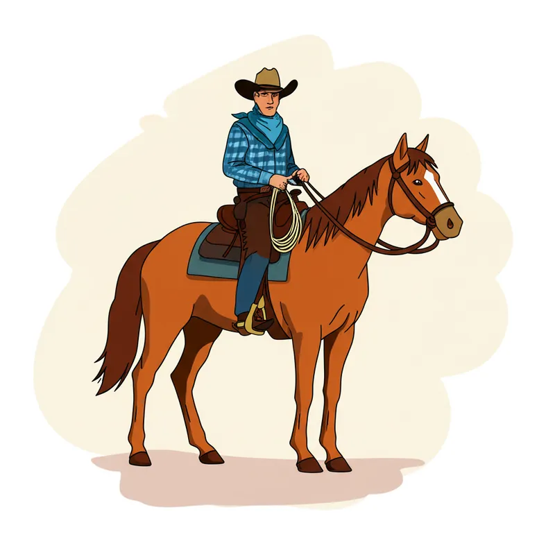 Classic Cowboy and Horse Coloring Page colored reference
