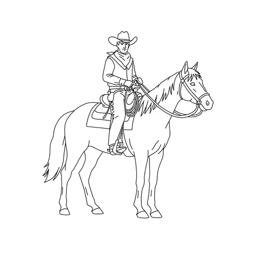 Classic Cowboy and Horse Coloring Page coloring page