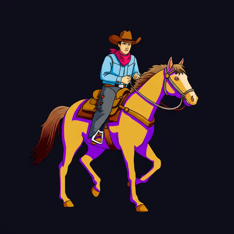 Classic Cowboy Riding Horse Coloring Page colored reference