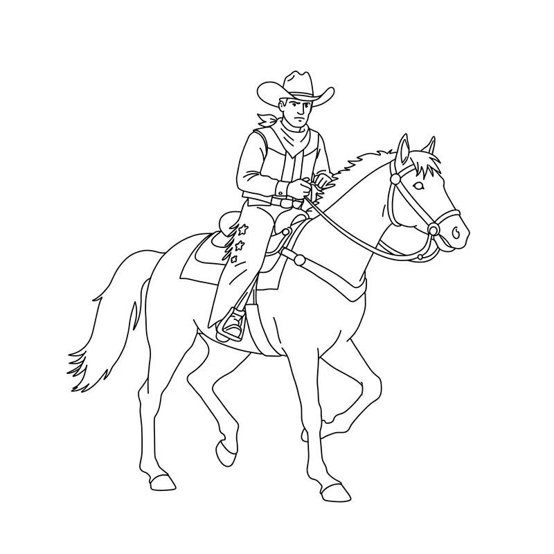 Classic Cowboy Riding Horse Coloring Page coloring page