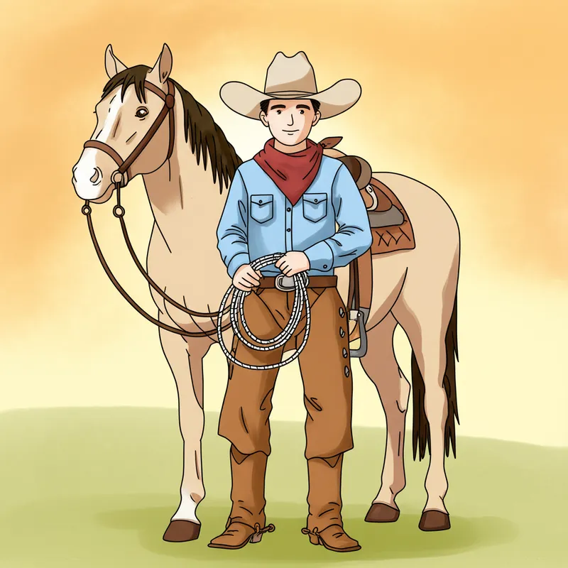 Classic Cowboy and Horse Coloring Page colored reference