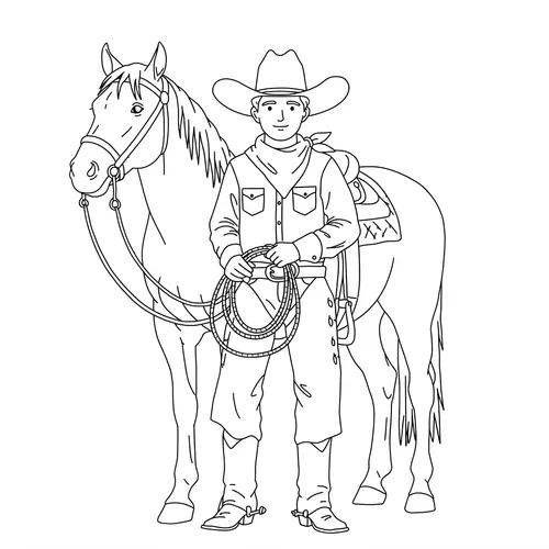 Classic Cowboy and Horse Coloring Page coloring page
