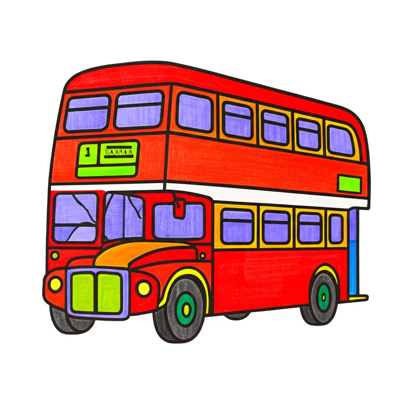Classic Double-Decker Bus Coloring Page colored reference