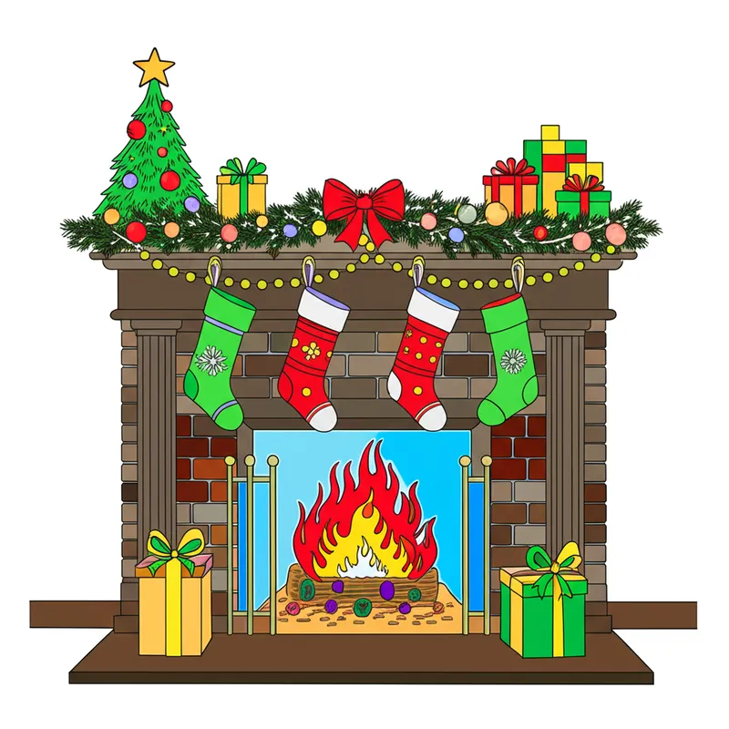 Cozy Christmas Fireplace Coloring Page colored reference