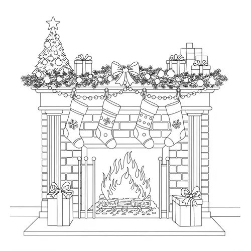 Cozy Christmas Fireplace Coloring Page coloring page
