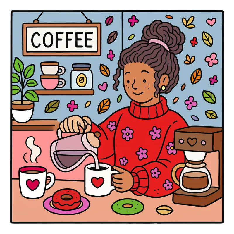 Cozy Coffee Morning Coloring Page colored reference