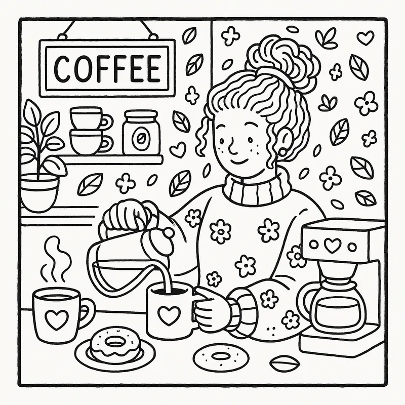 Cozy Coffee Morning Coloring Page coloring page