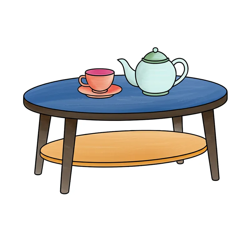 Cozy Coffee Table Tea Set Coloring Page colored reference