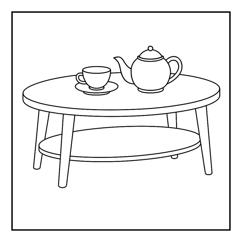 Cozy Coffee Table Tea Set Coloring Page coloring page